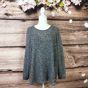 Avenue Women’s Cotton Crystal Embellishment Beaded Soft Sweater 18/20